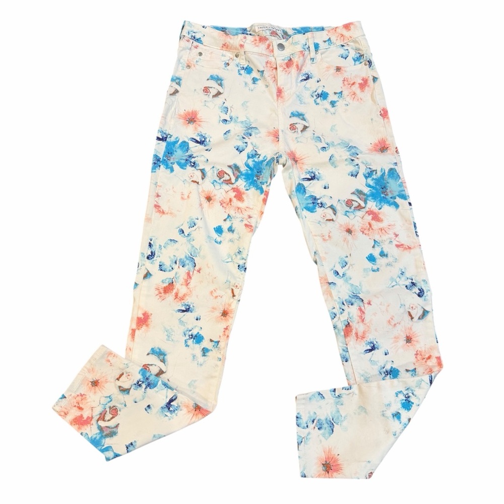 Truth + Theory Floral Skinny Jeans – Size 10 – White Watercolor‎ Print